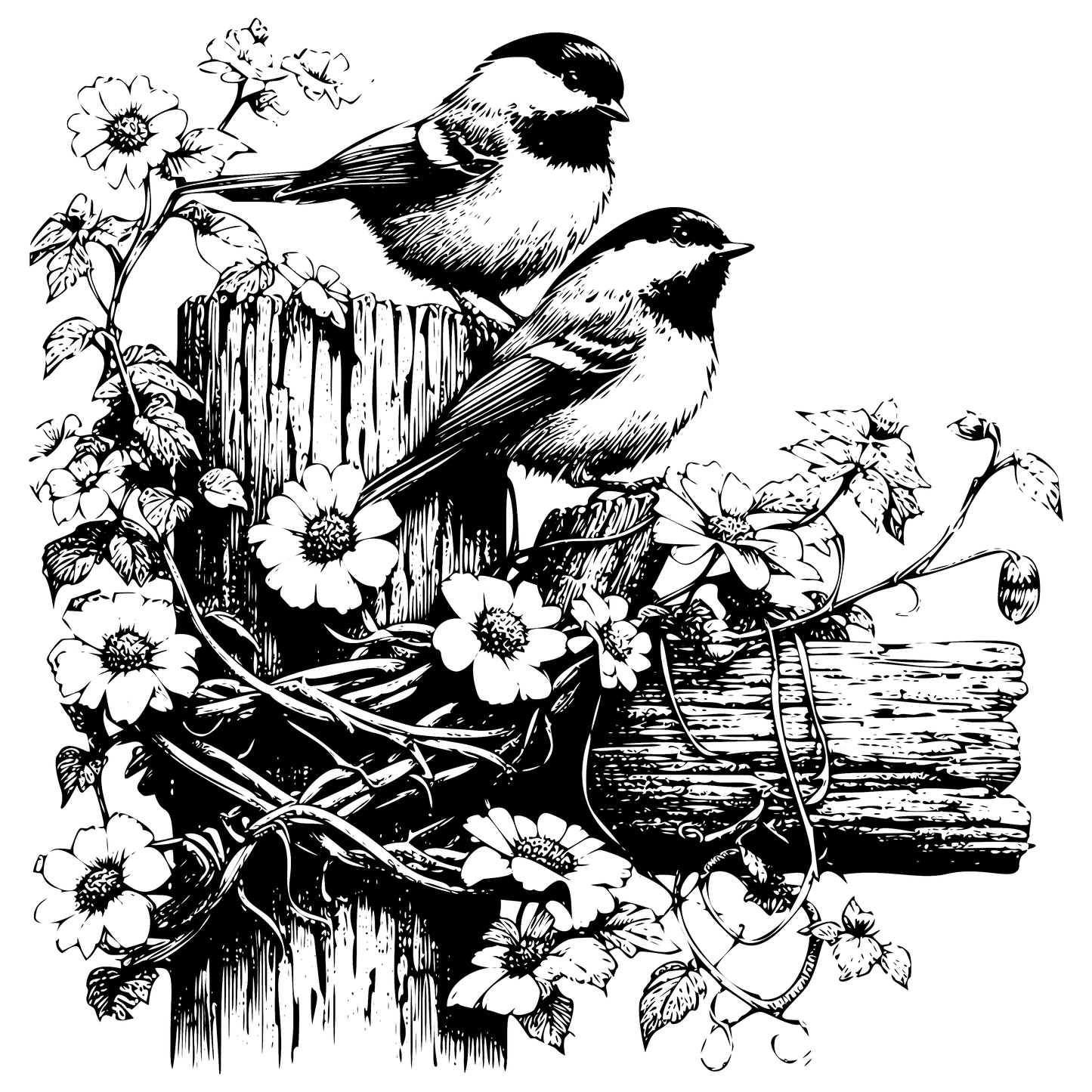 Chickadees on a Fence Design