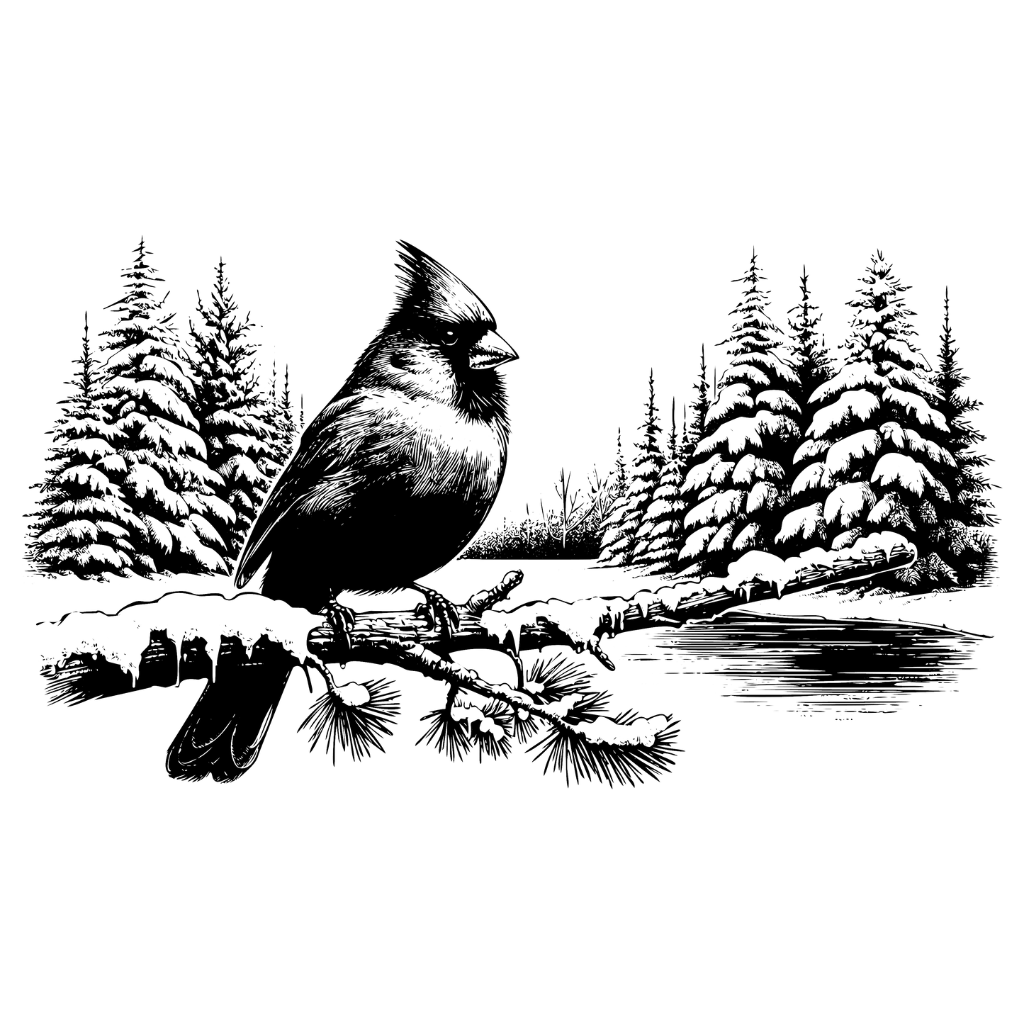 Cardinal on a Snowy Lake Design