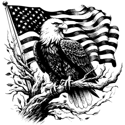 Bald Eagle on Branch with American Flag Design