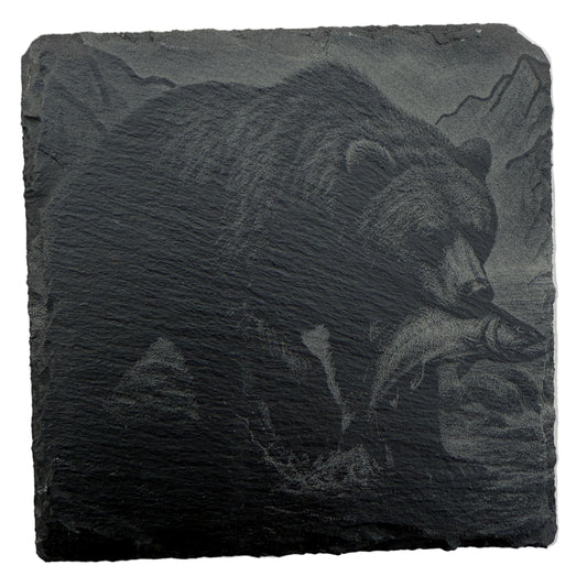 Bear Catching Fish Slate Coaster