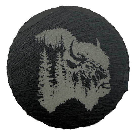 Buffalo Silhouette Forest Themed Slate Coaster
