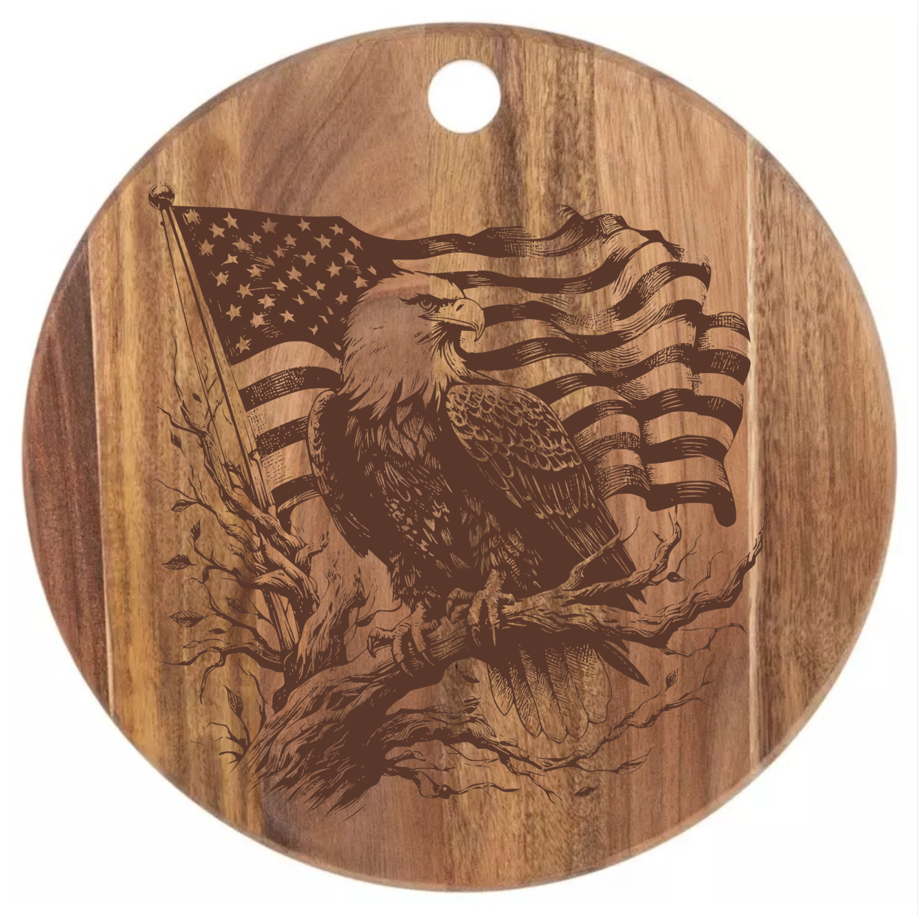 Bald Eagle on Branch with American Flag Design