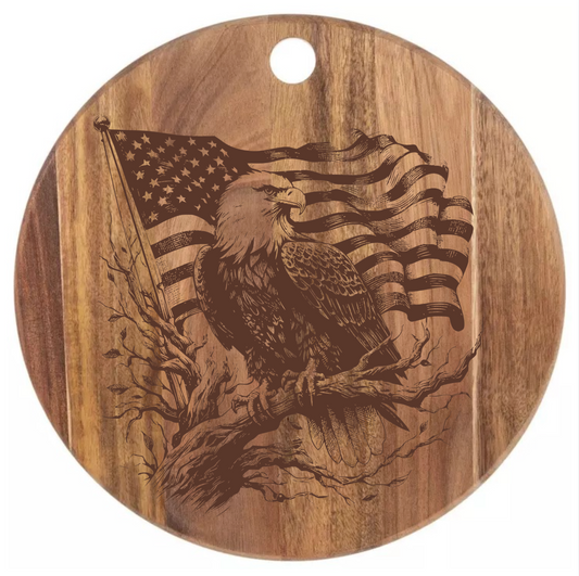 Bald Eagle on Branch with American Flag Design