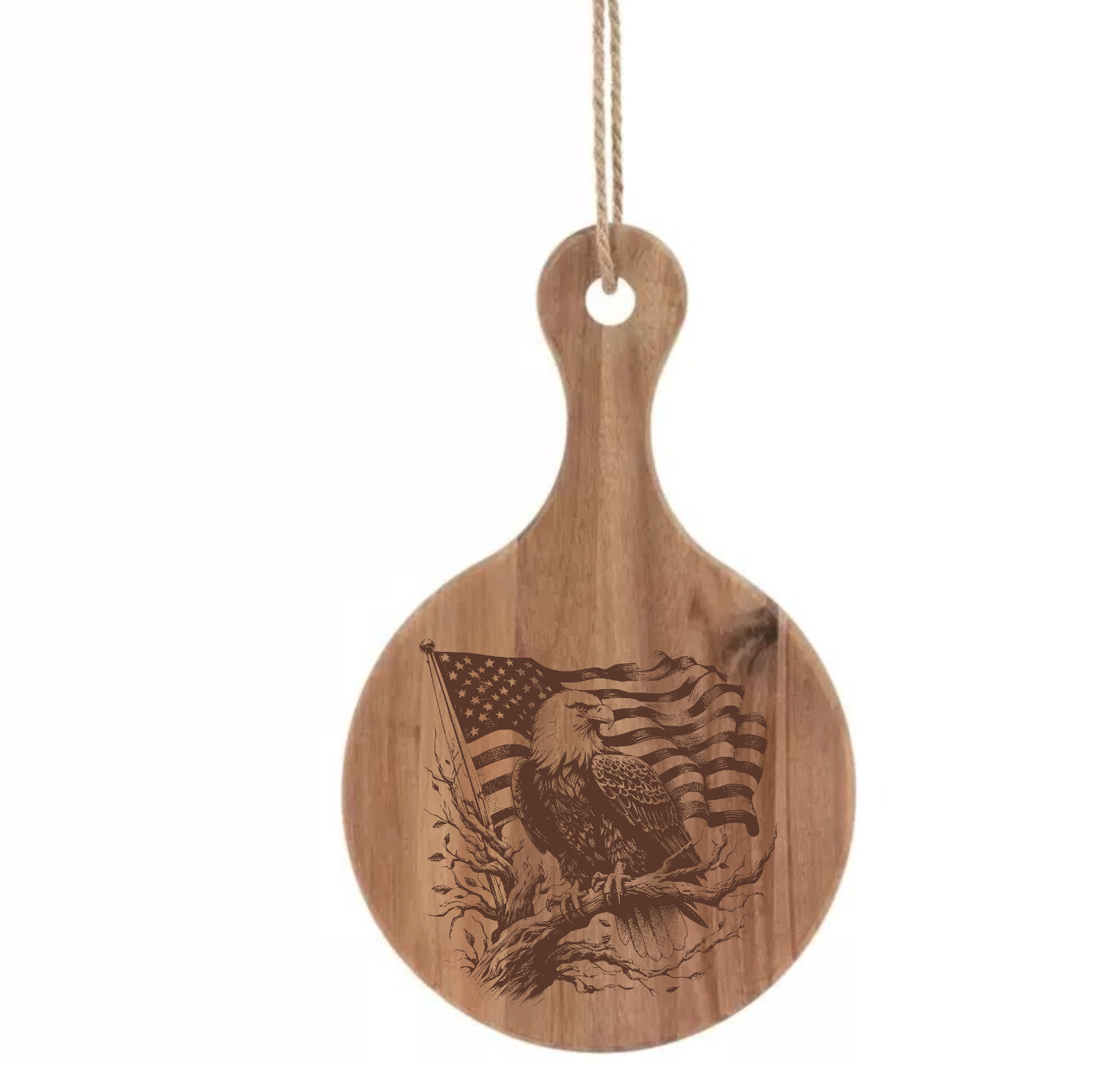 Bald Eagle on Branch with American Flag Design