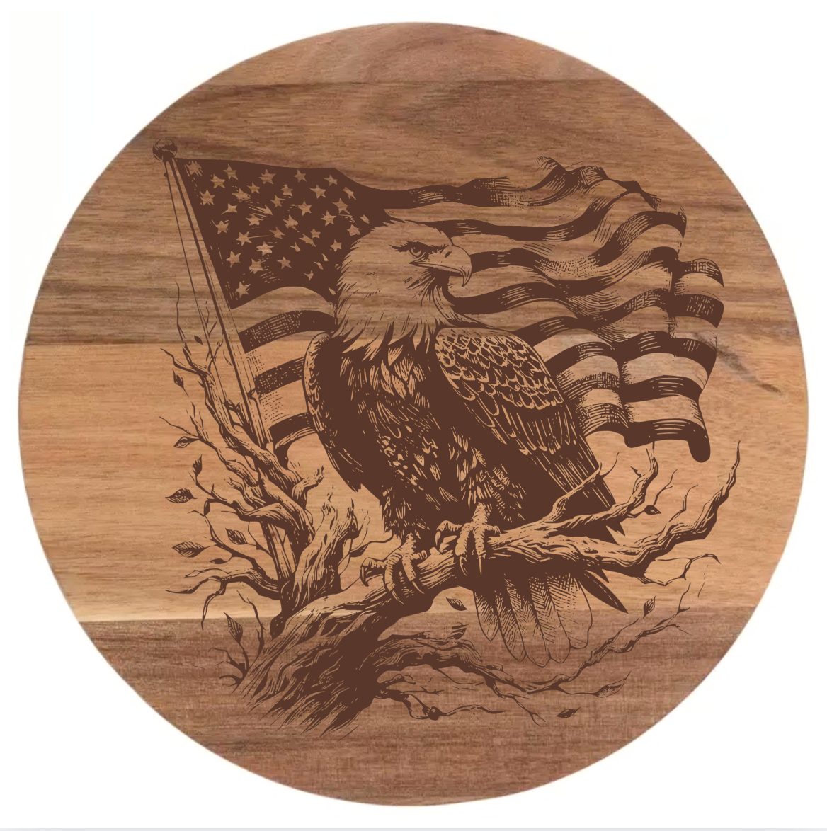 Bald Eagle on Branch with American Flag Design