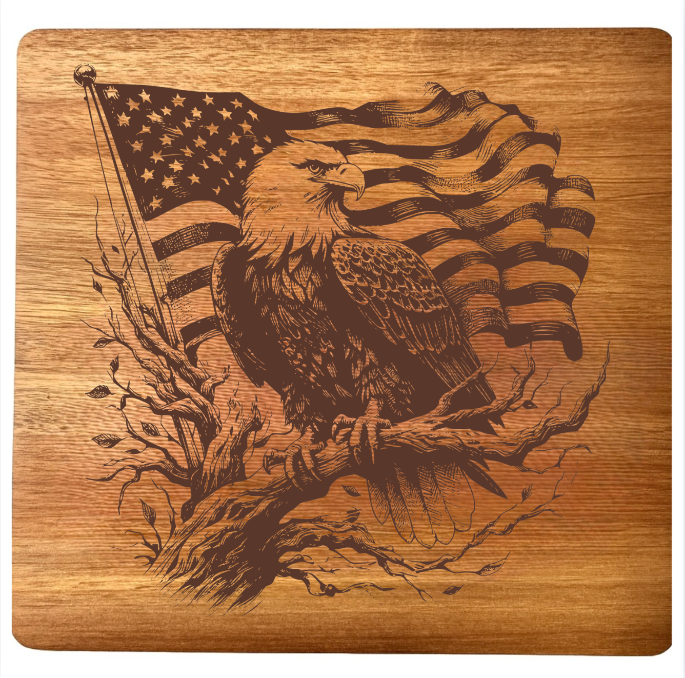 Bald Eagle on Branch with American Flag Design