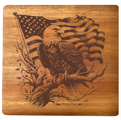 Bald Eagle on Branch with American Flag Design