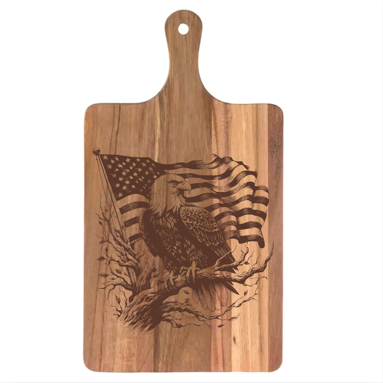 Bald Eagle on Branch with American Flag Design