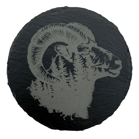 Ram Silhouette Forest Themed Slate Coaster