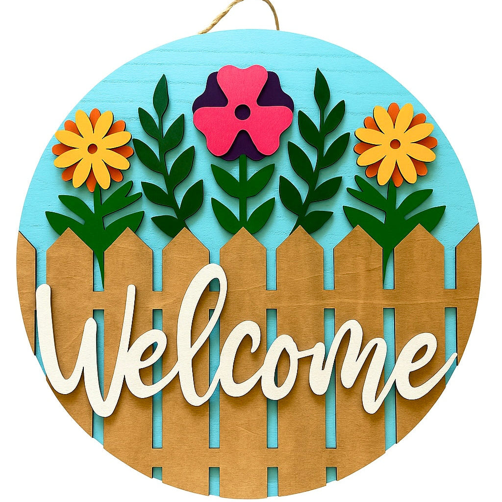 DIY Craft Kit - Floral Fence Welcome Door Hanger Sign